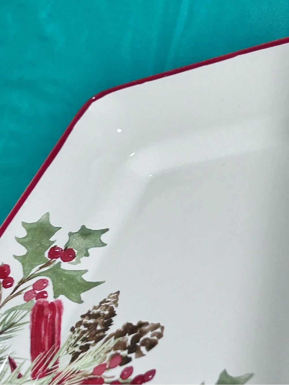 North Pole Trading Co Holly Berry Cardinal Ceramic Serving Platter Tray 14x8 NEW